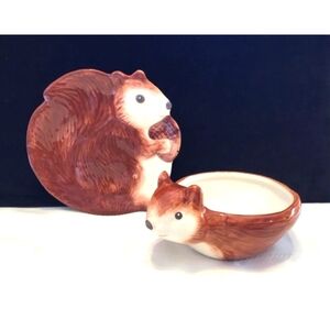2pc Set Better Homes & Garden Ceramic Brown Squirrel Plate Dish &Bowl  ADORABLE
